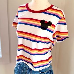 Mickey Mouse Disney Shirt Colorful Stripes Womens XS Kids XL